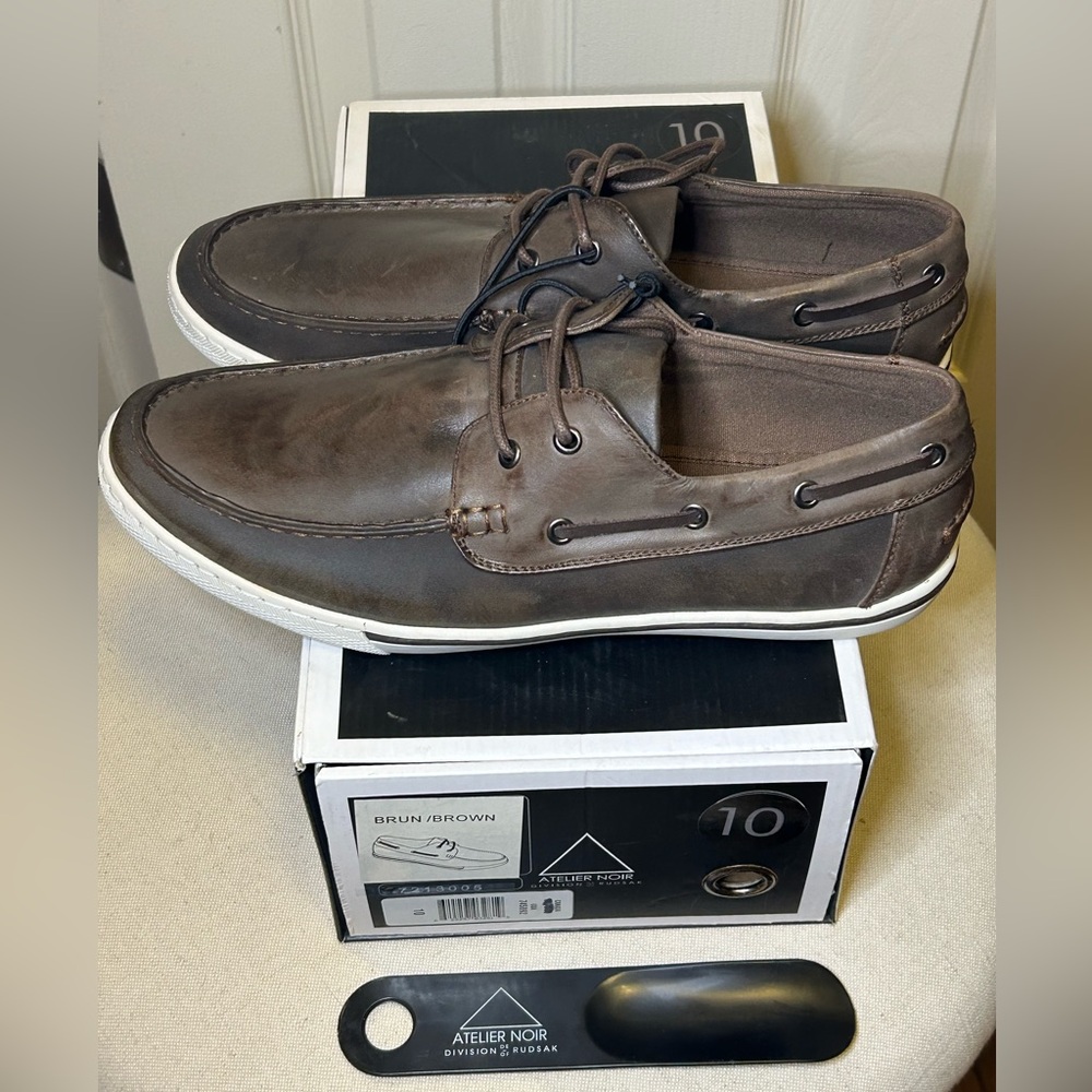 Atelier Noir Brown Leather Loafers Boat Shoes Moccasins Business Casual NWT!